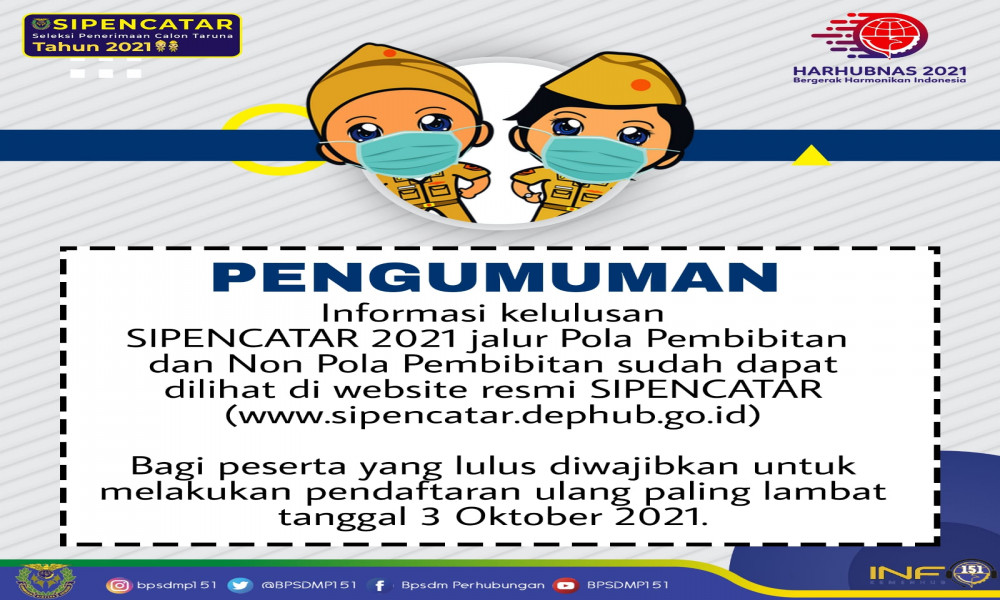 KELULUSAN AKHIR SIPENCATAR TAHUN 2021 DIUMUMKAN, 4.417 PESERTA TERPILIH MENJADI CALON TARUNA PERGURUAN TINGGI KEMENTERIAN PERHUBUNGAN